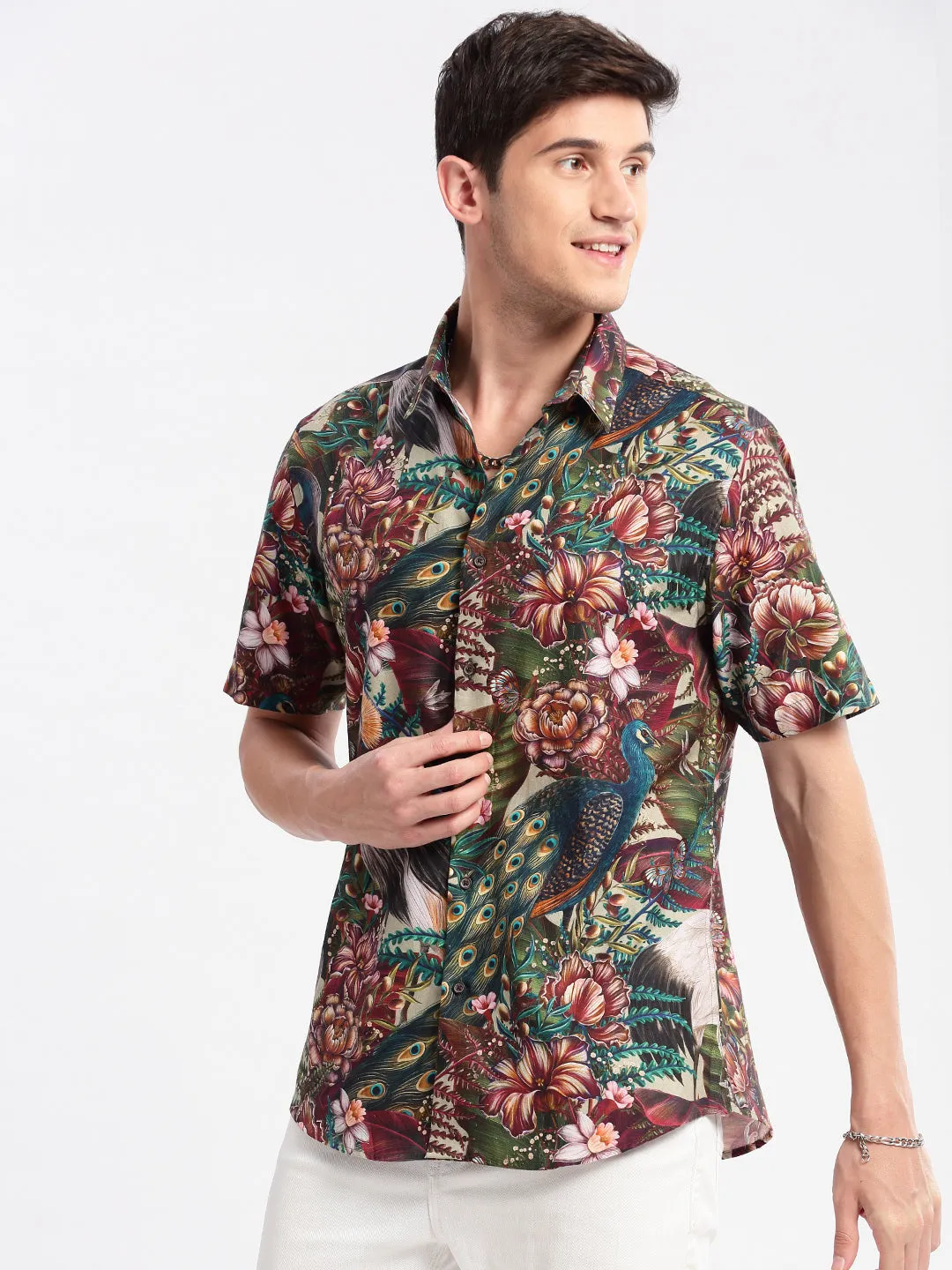 Men Spread Collar Floral Multi Casual Shirt