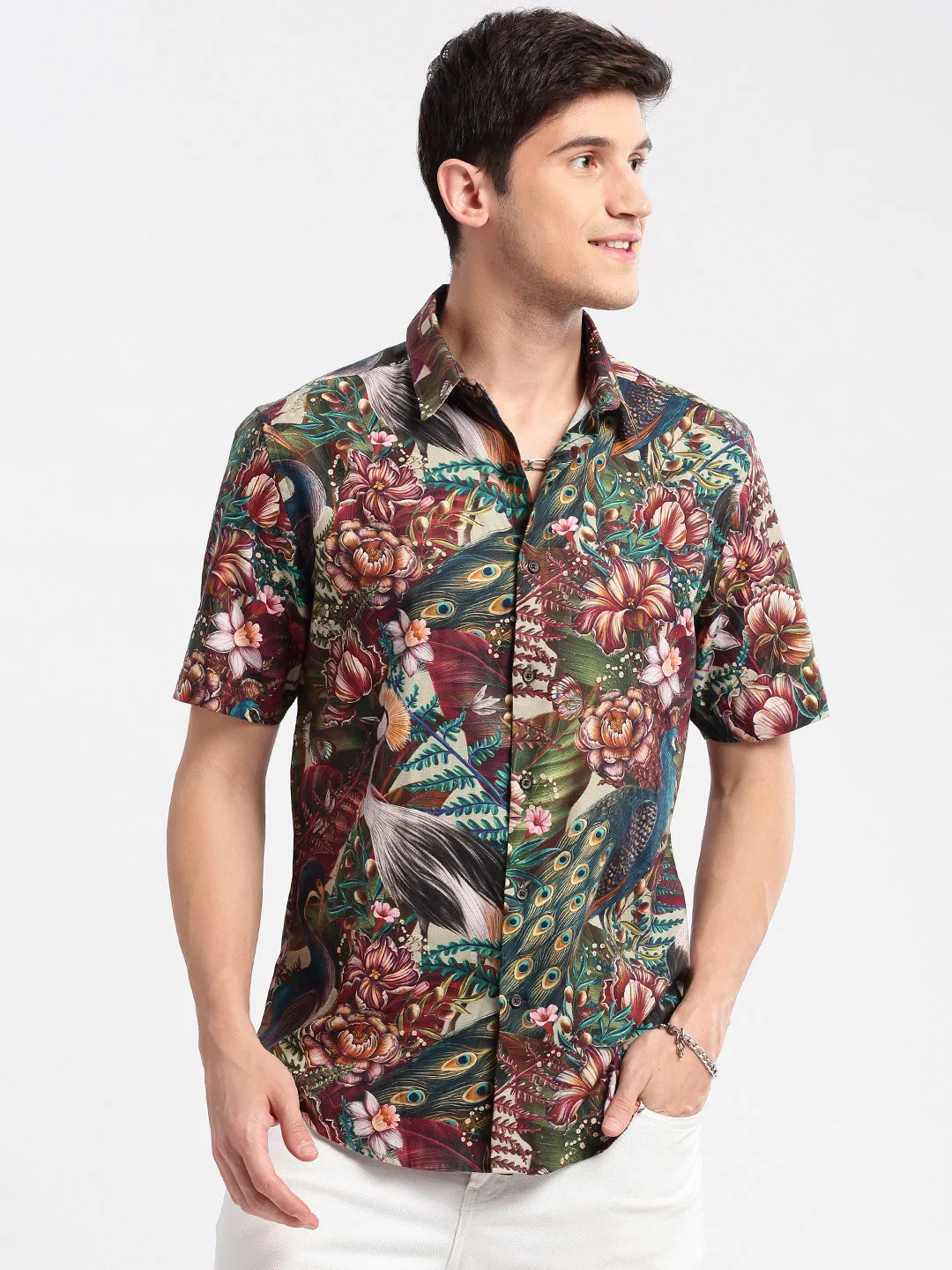 Men Spread Collar Floral Multi Casual Shirt