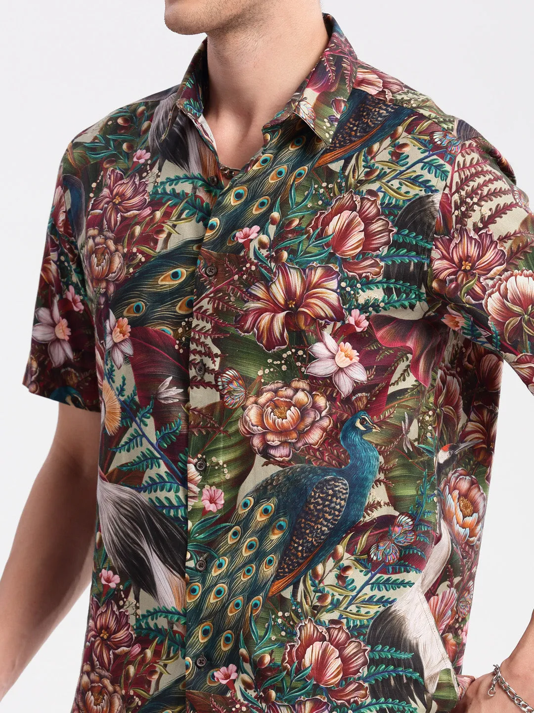 Men Spread Collar Floral Multi Casual Shirt