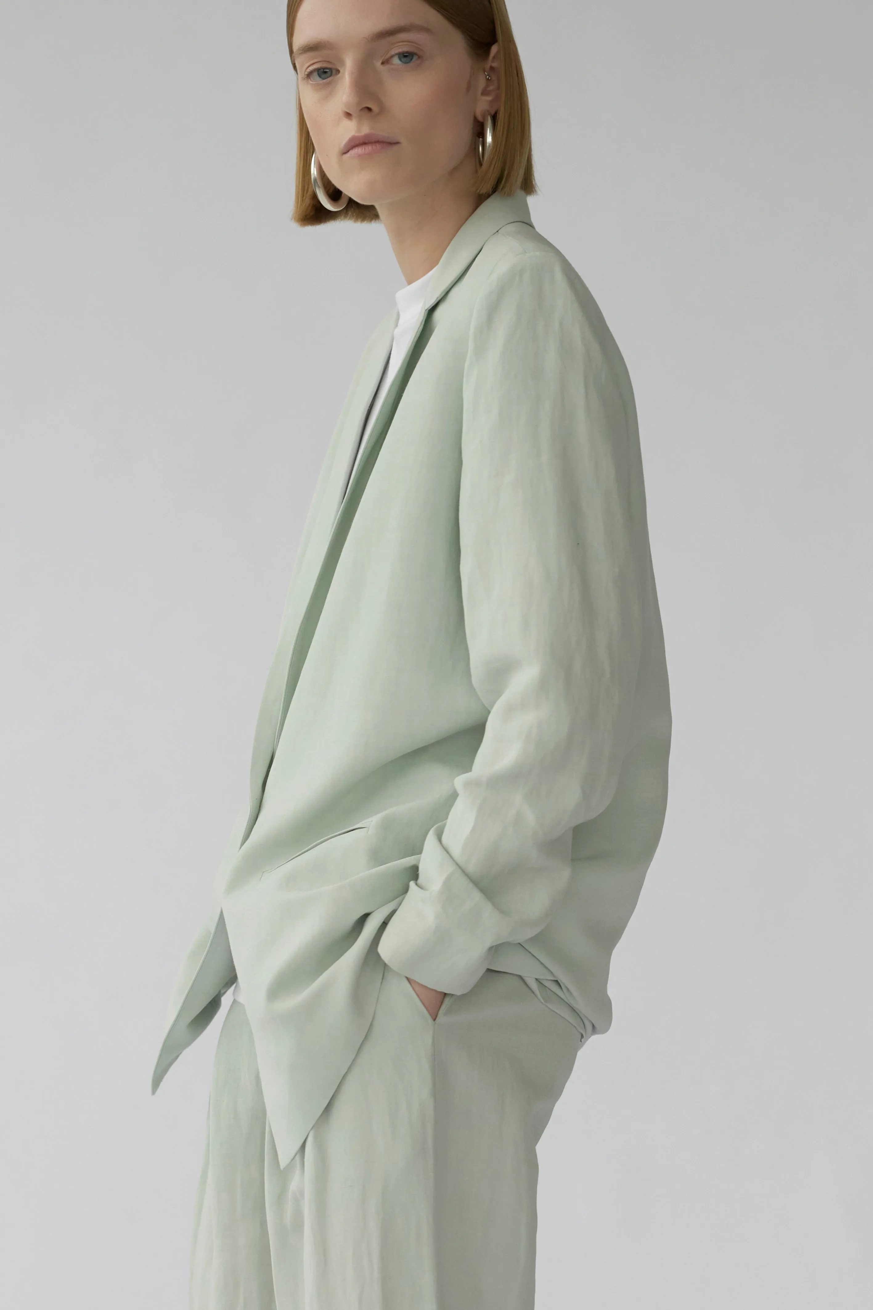 MENA BLAZER - MINT GREY - SILK/LINEN