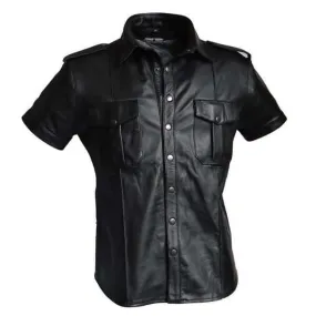 Mens Black Leather Police Shirt