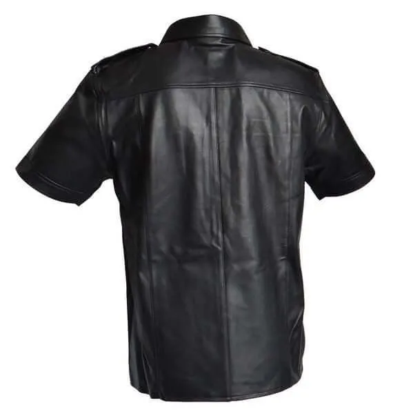 Mens Black Leather Police Shirt