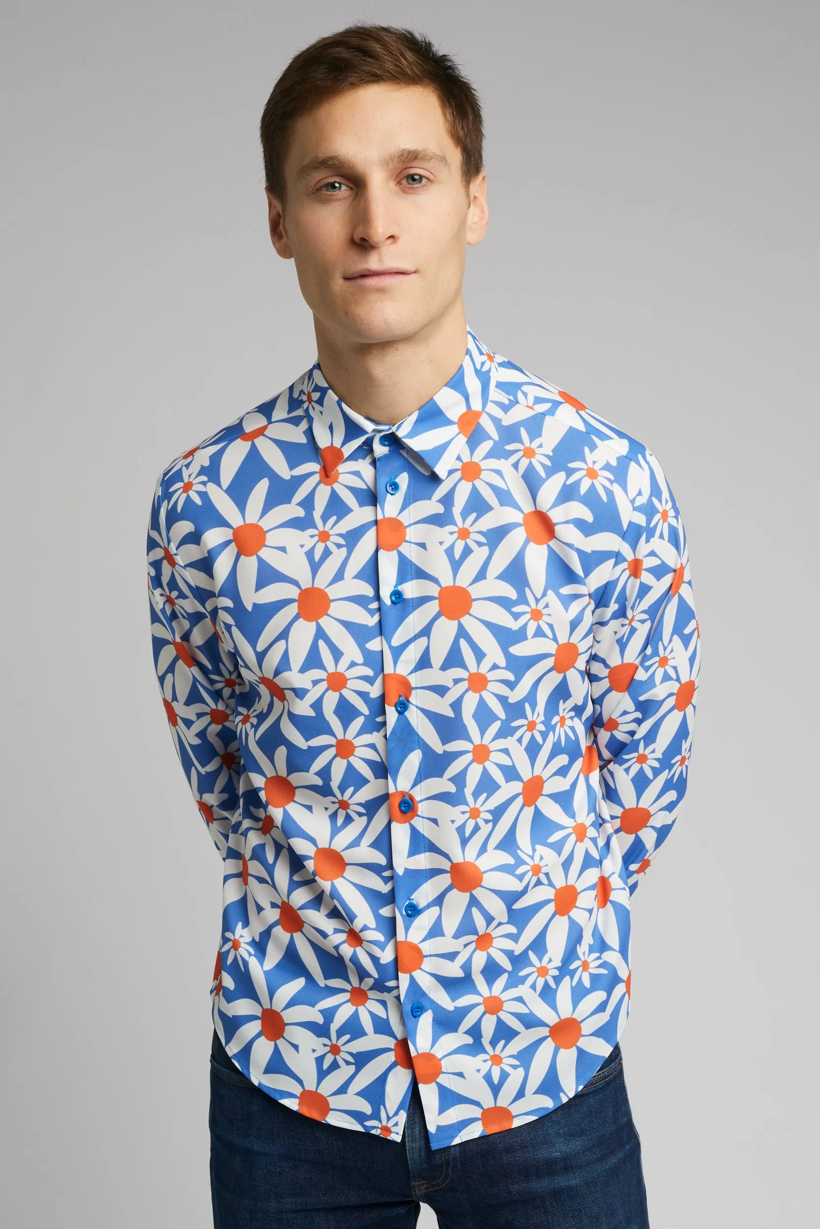 Men's Classic Long Sleeve Shirt in Daisy Print