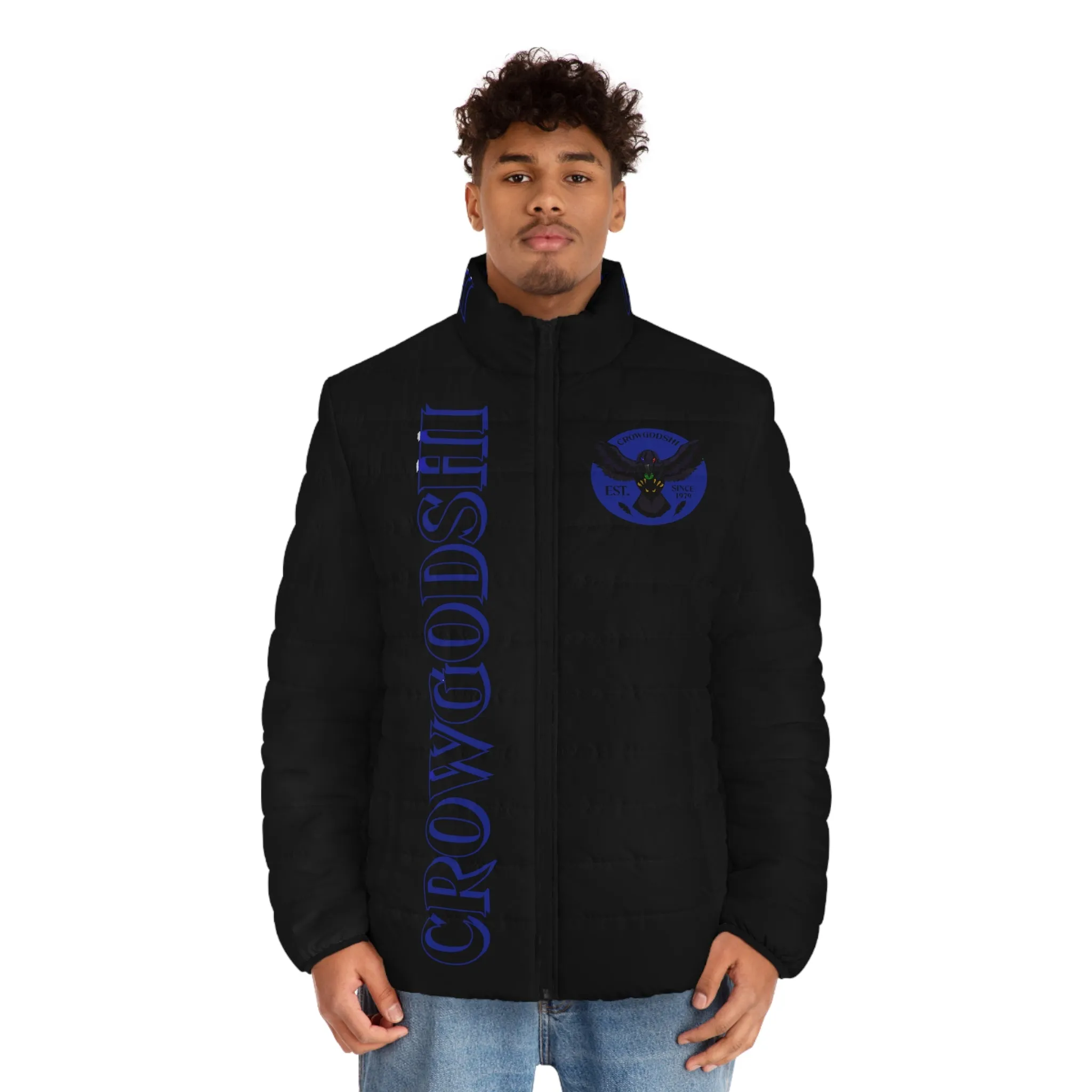 Men's CROWGODSHI 2nd GEN Puffer Jacket, BLACK W/ DUKE BLUE LOGO