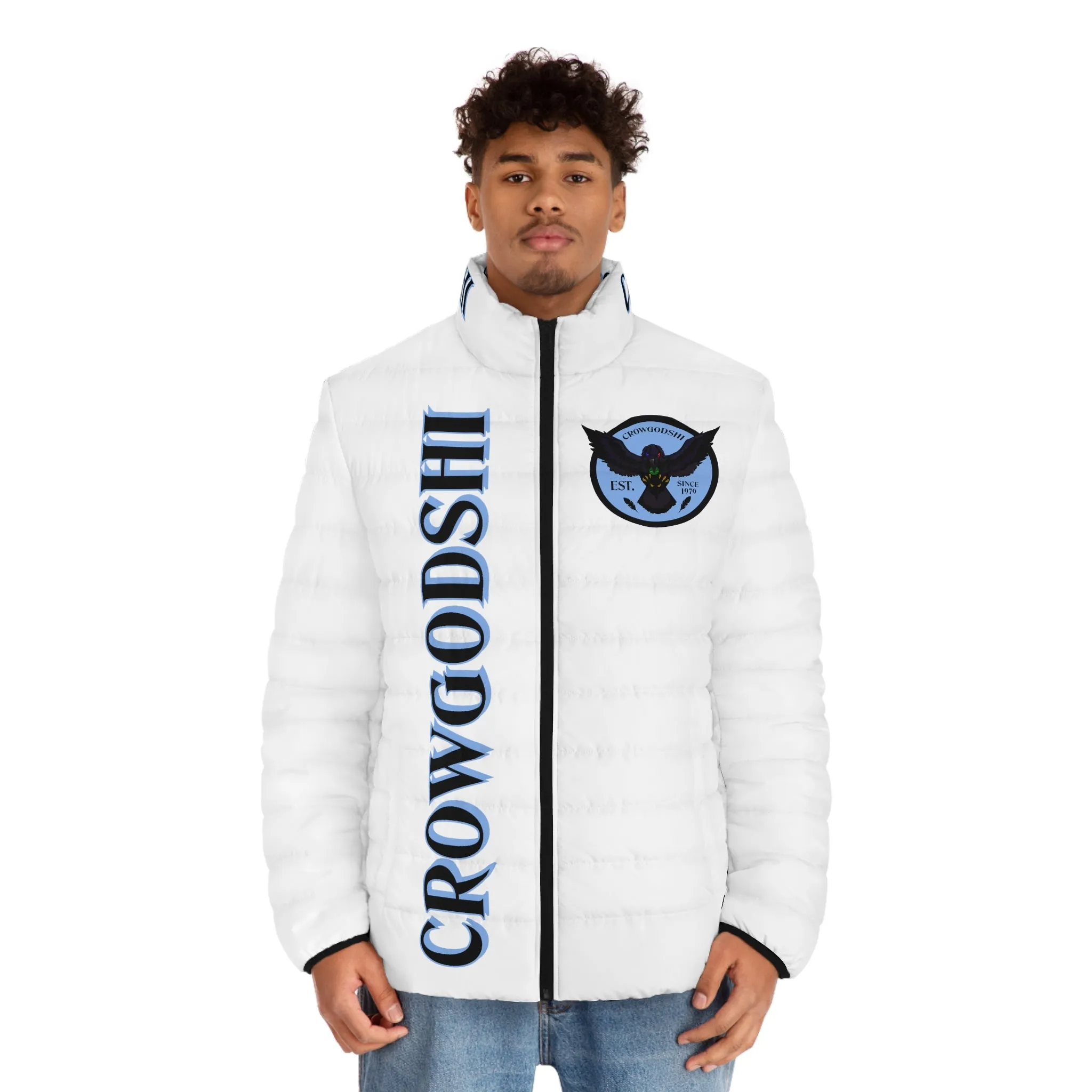 Men's CROWGODSHI 2nd GEN Puffer Jacket, WHITE W/ CAROLINA BLUE LOGO