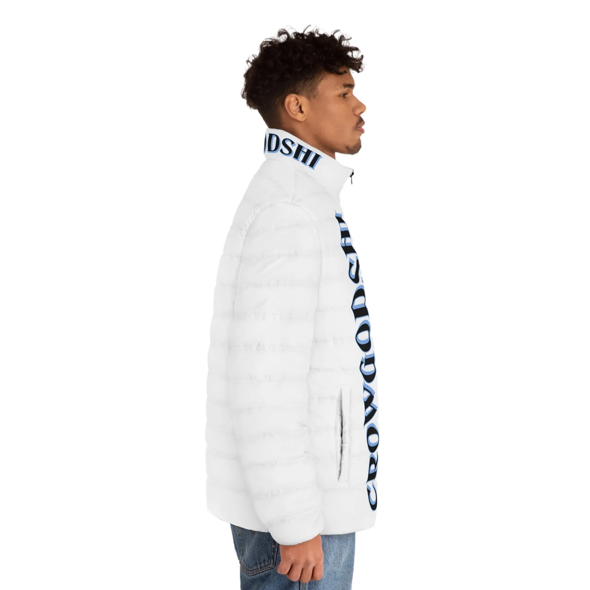 Men's CROWGODSHI 2nd GEN Puffer Jacket, WHITE W/ CAROLINA BLUE LOGO