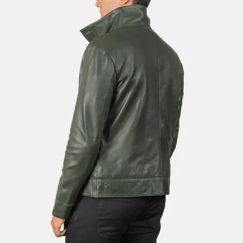 Mens Green Leather Bomber Jacket