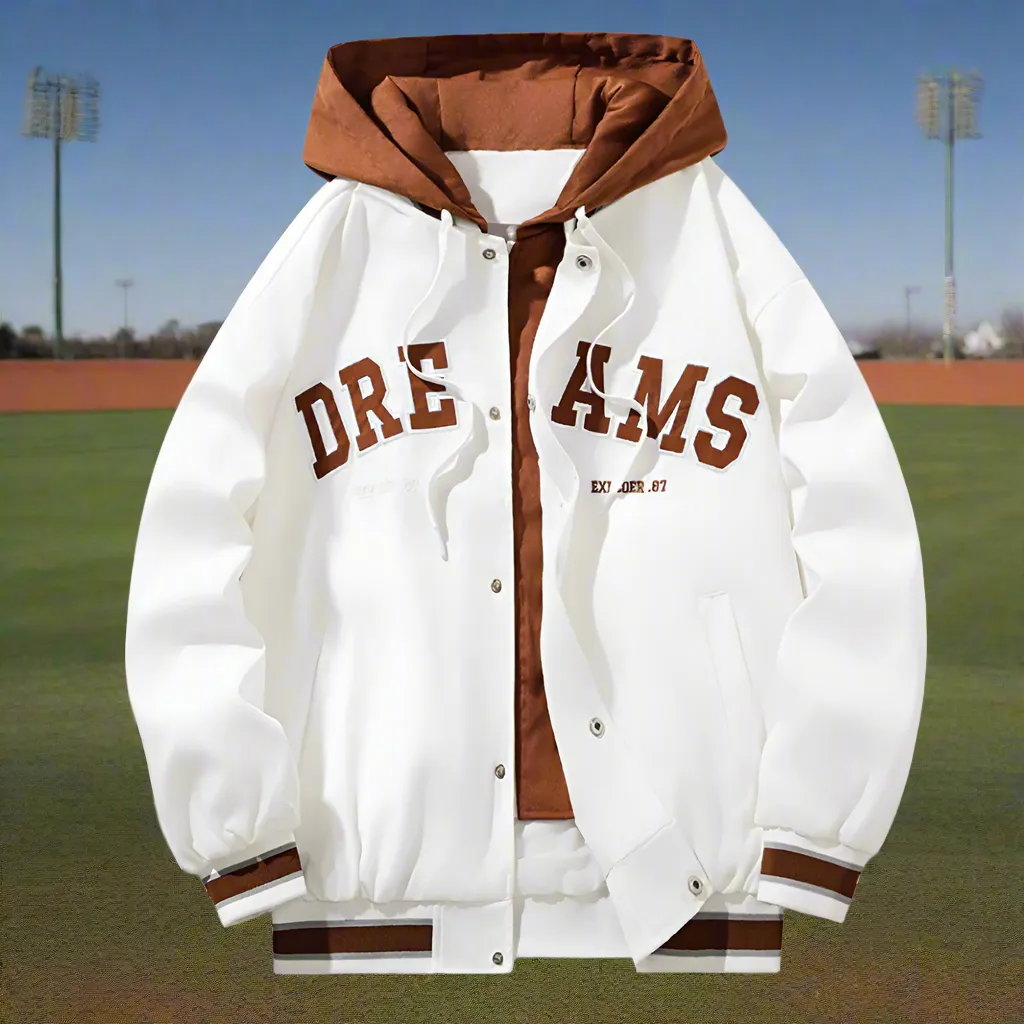 Mens Layered Look Baseball Jacket With Hood