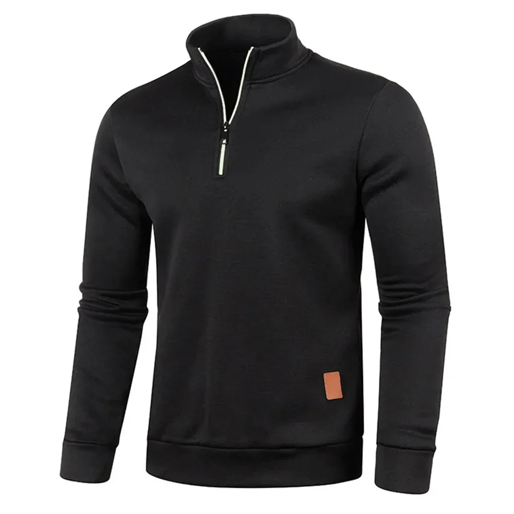 Mens Stand Collar Zipped Up Long Sleeve Top