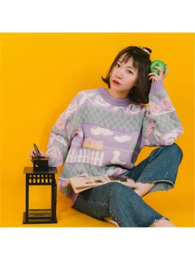 Metaversmall Cartoon Duck Embroidery Knitted Sweaters Winter Thick Warm Harajuku Jacquard Sweater Women Femmf Knit Pullover