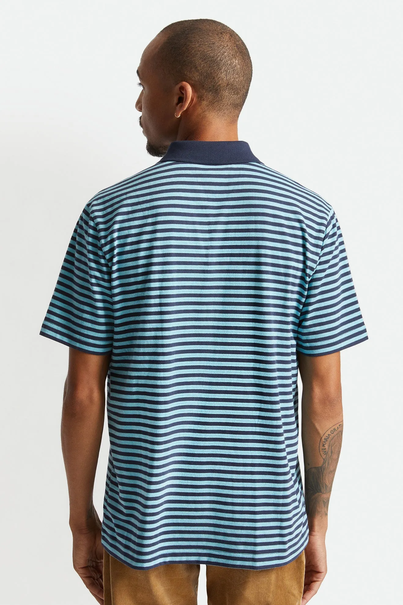 Micro Stripe S/S Polo Knit - Heather Teal/Navy