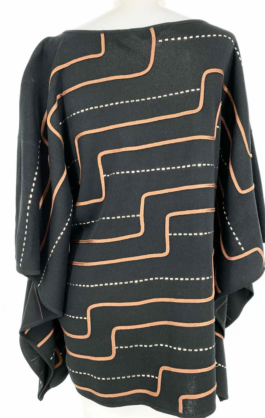 MING WANG Women's Black/Orange Poncho Lines Size S Long Sleeve