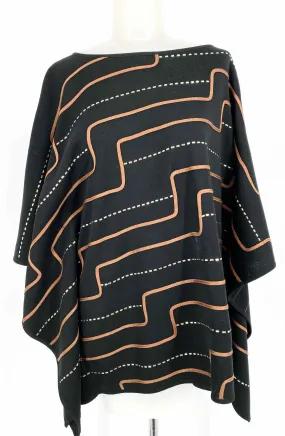 MING WANG Women's Black/Orange Poncho Lines Size S Long Sleeve