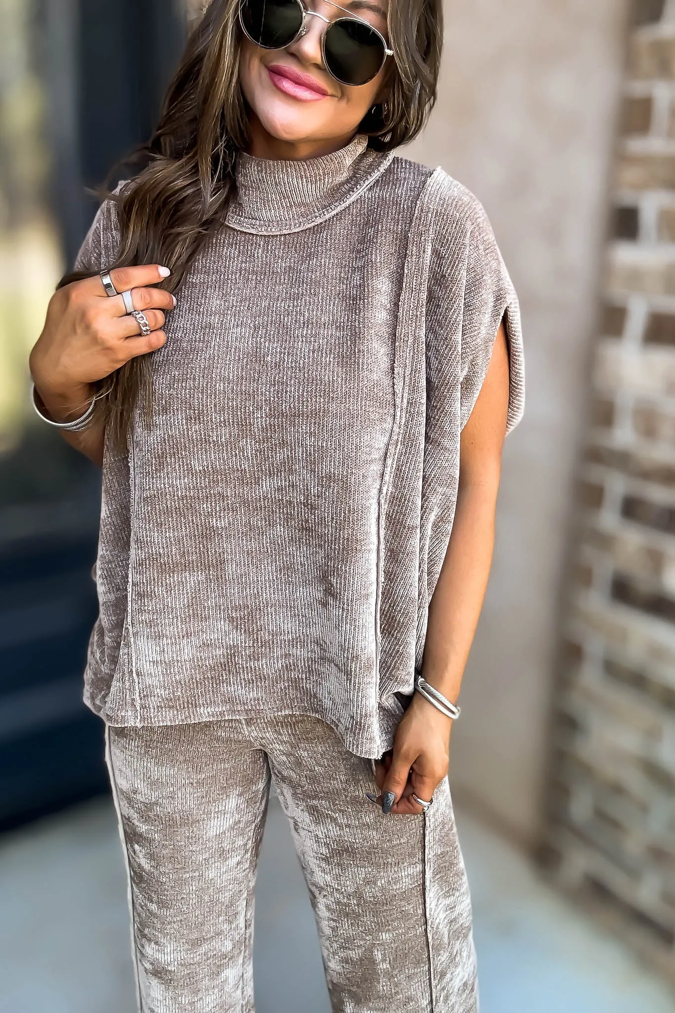 Mocha Soft Knit Pullover Poncho Top