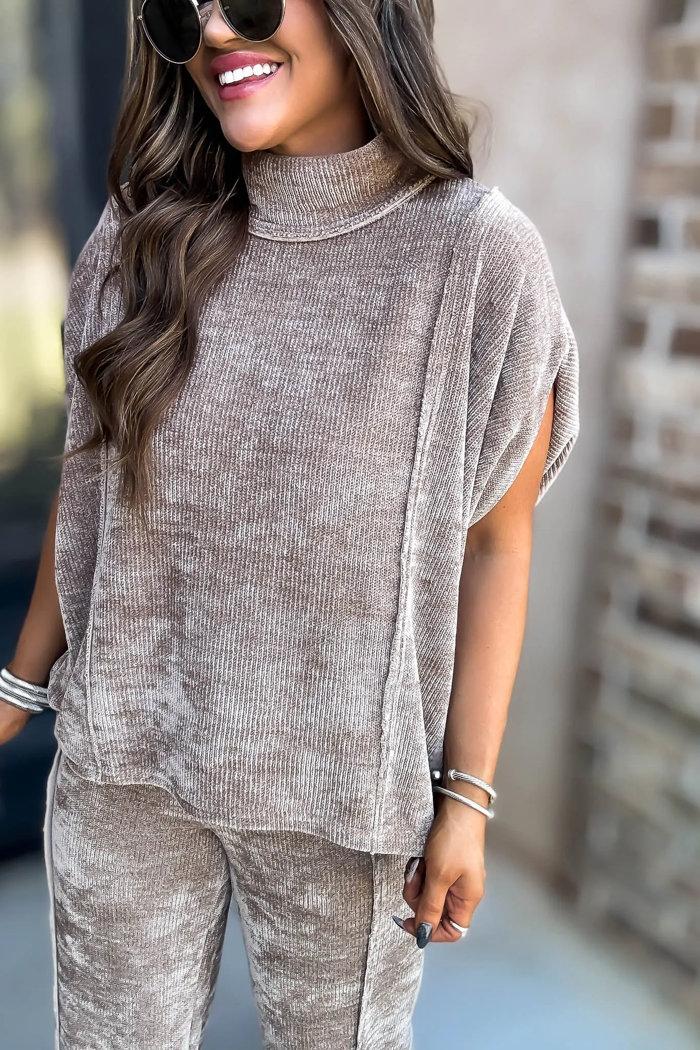 Mocha Soft Knit Pullover Poncho Top