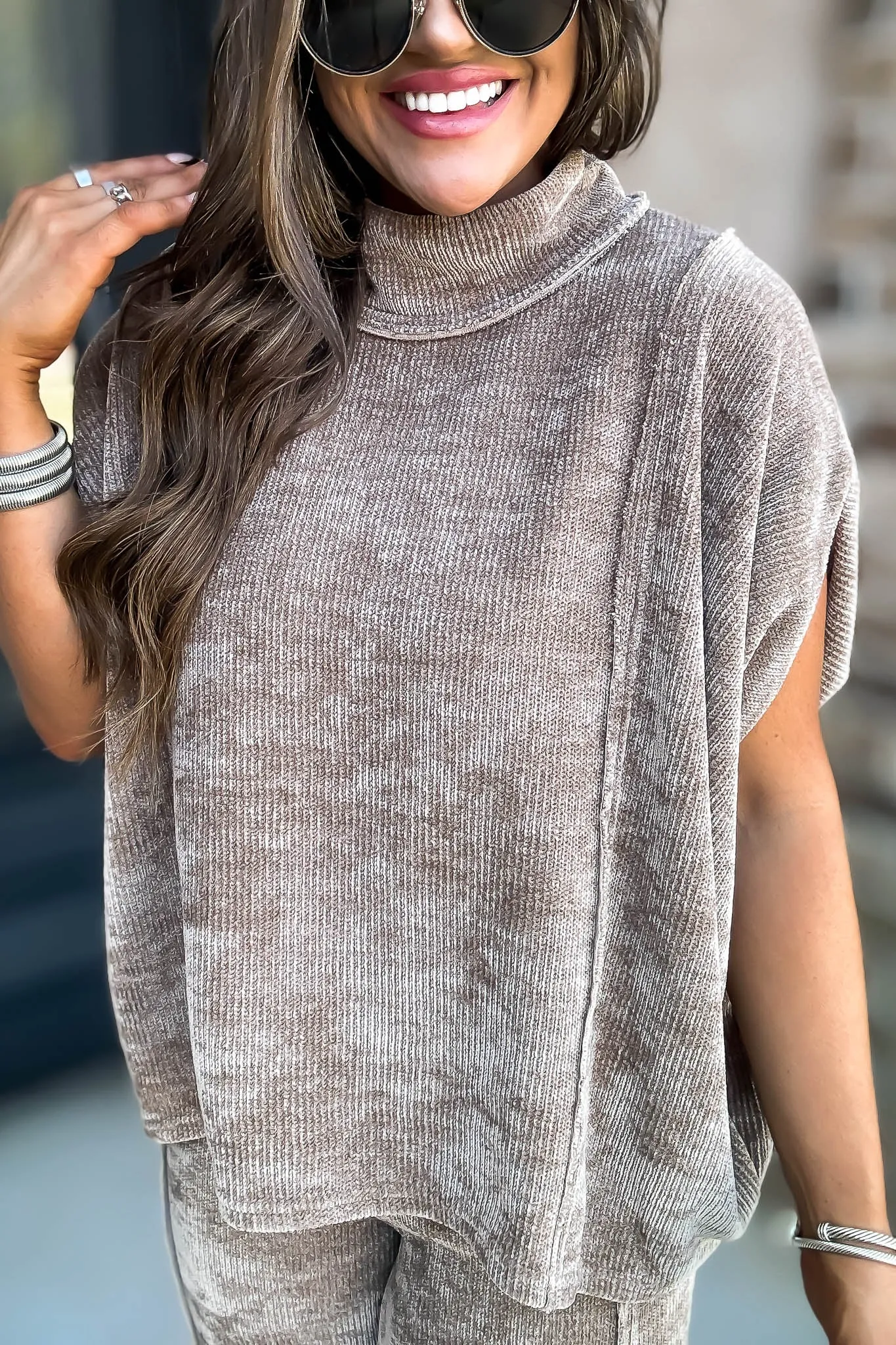 Mocha Soft Knit Pullover Poncho Top