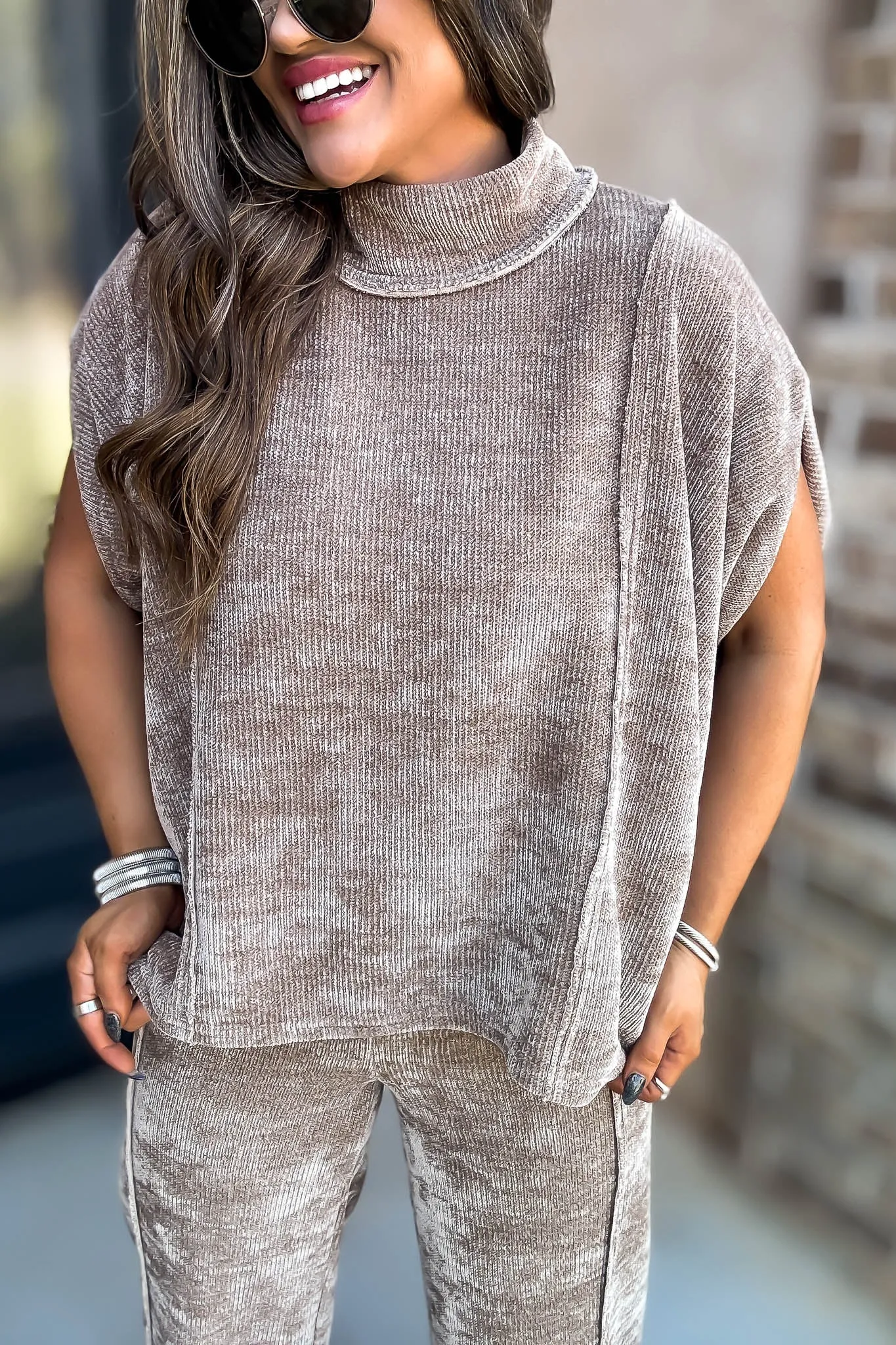 Mocha Soft Knit Pullover Poncho Top