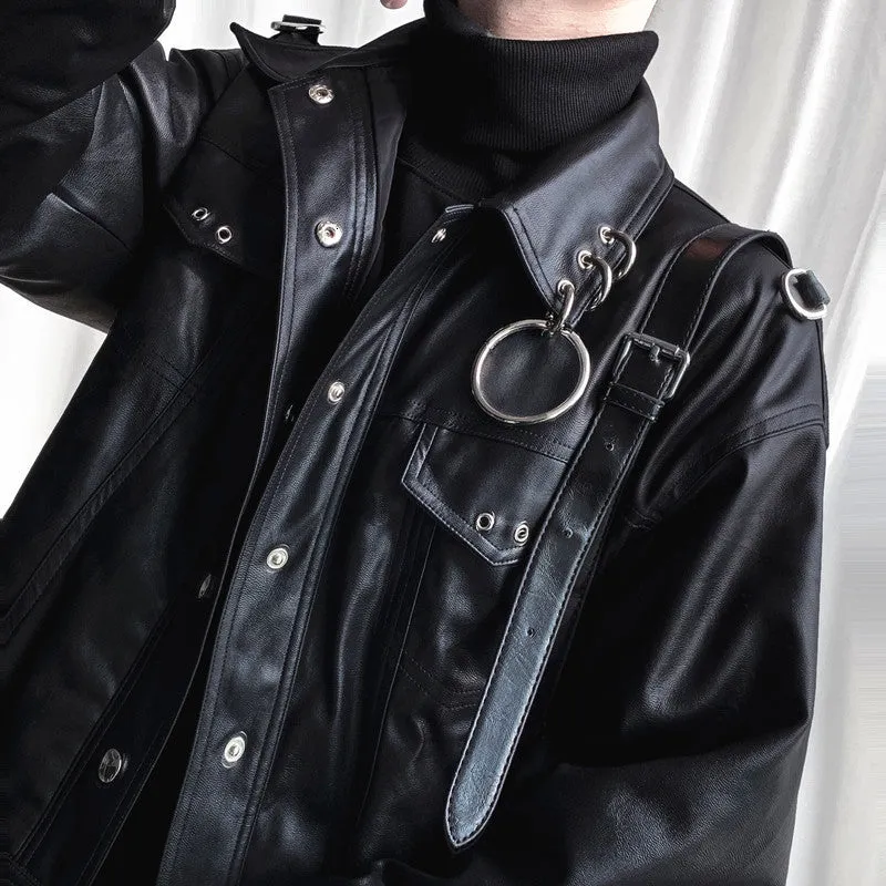 Motorcycle Gothic Cargo Punk Metal Style Men PU Leather Jacket