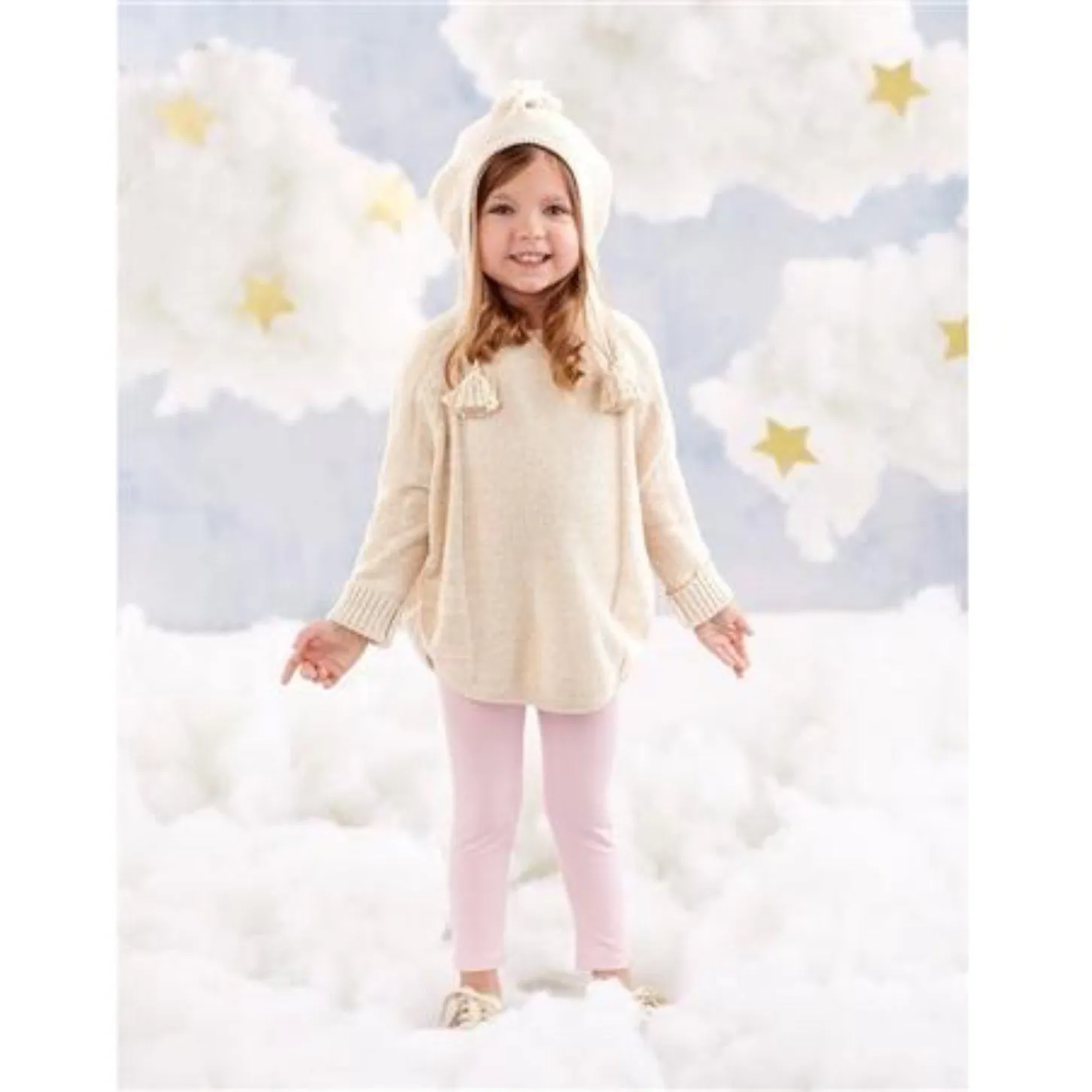 MUDPIE Girls LUREX KNIT PONCHO HOODED SWEATER