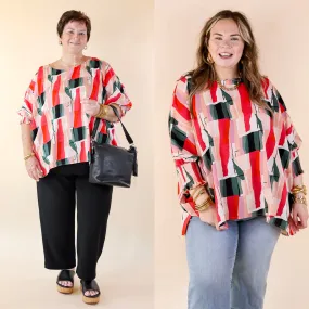 Museum Bound Abstract Print Top in Red and Green