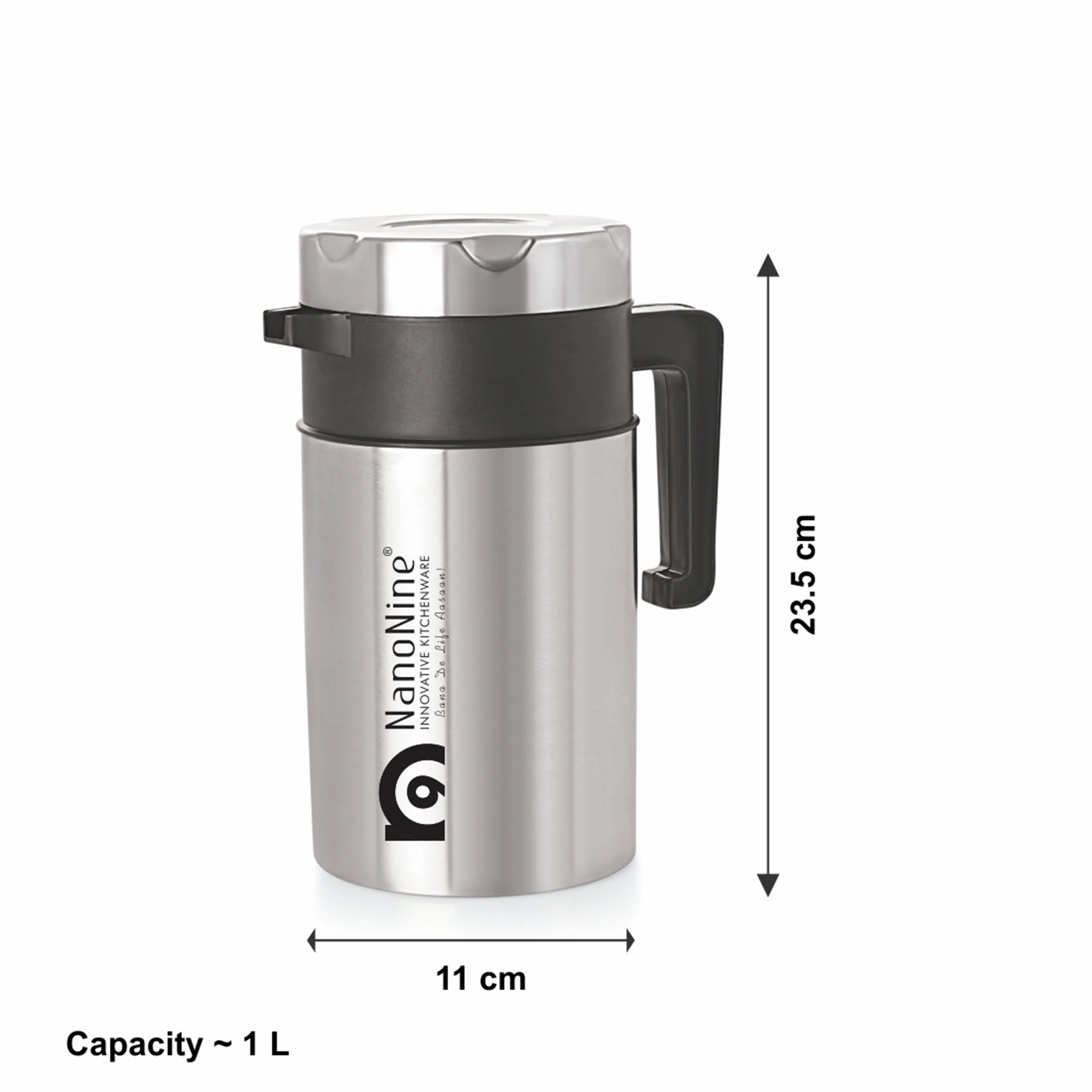 NanoNine T-Pot 1 L Double Wall Insulated Stainless Steel Flask.