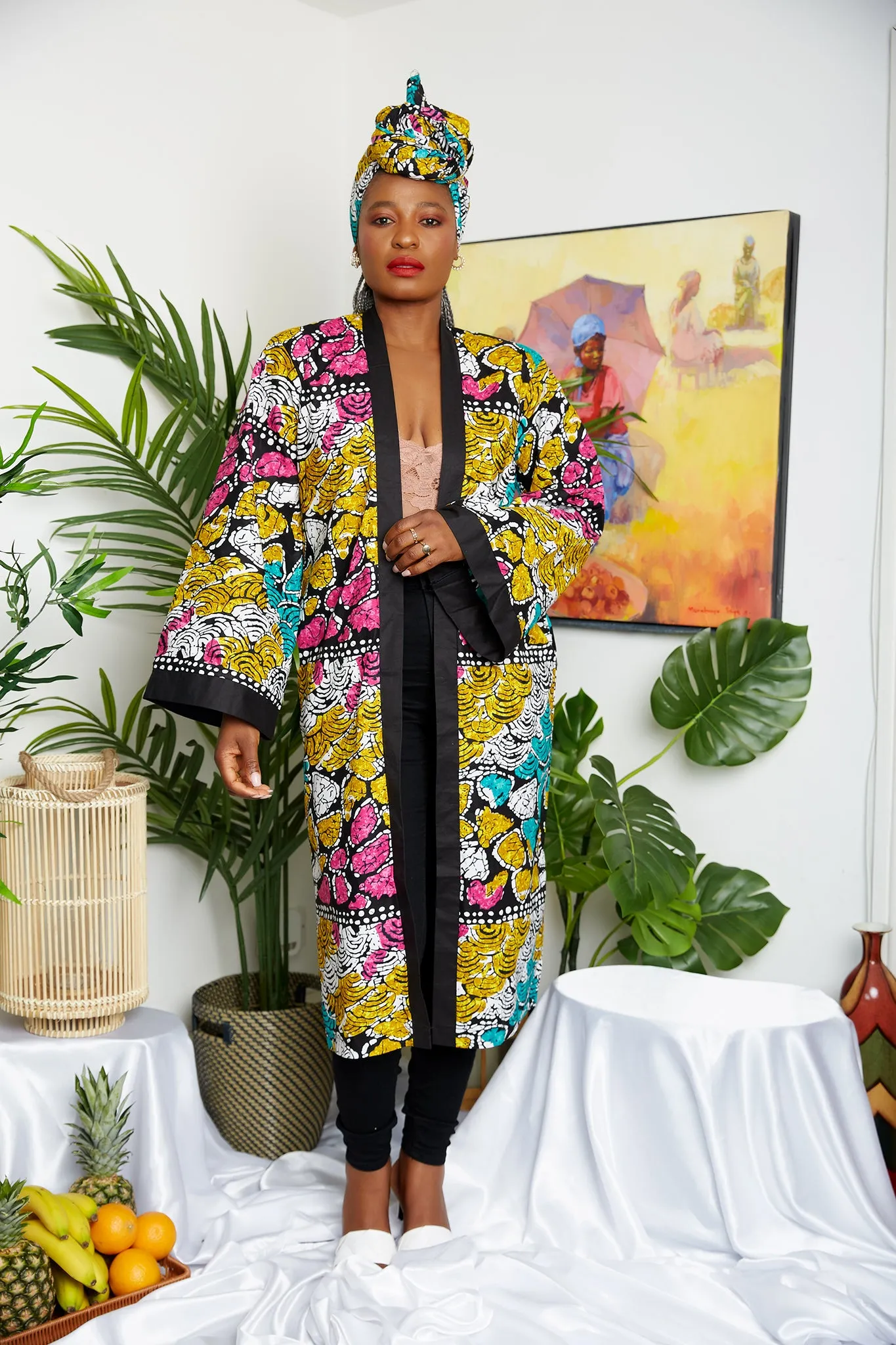 New in African Print Midi Kimono Jacket - Celina