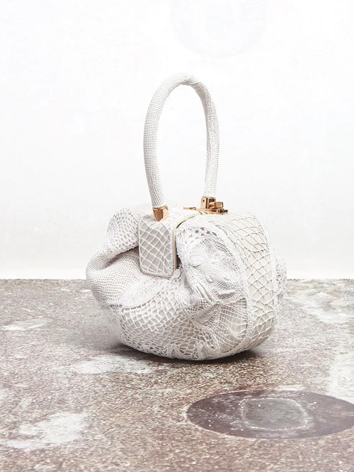 Nina Bag in Ivory Nappa Leather with Cotton Macrame