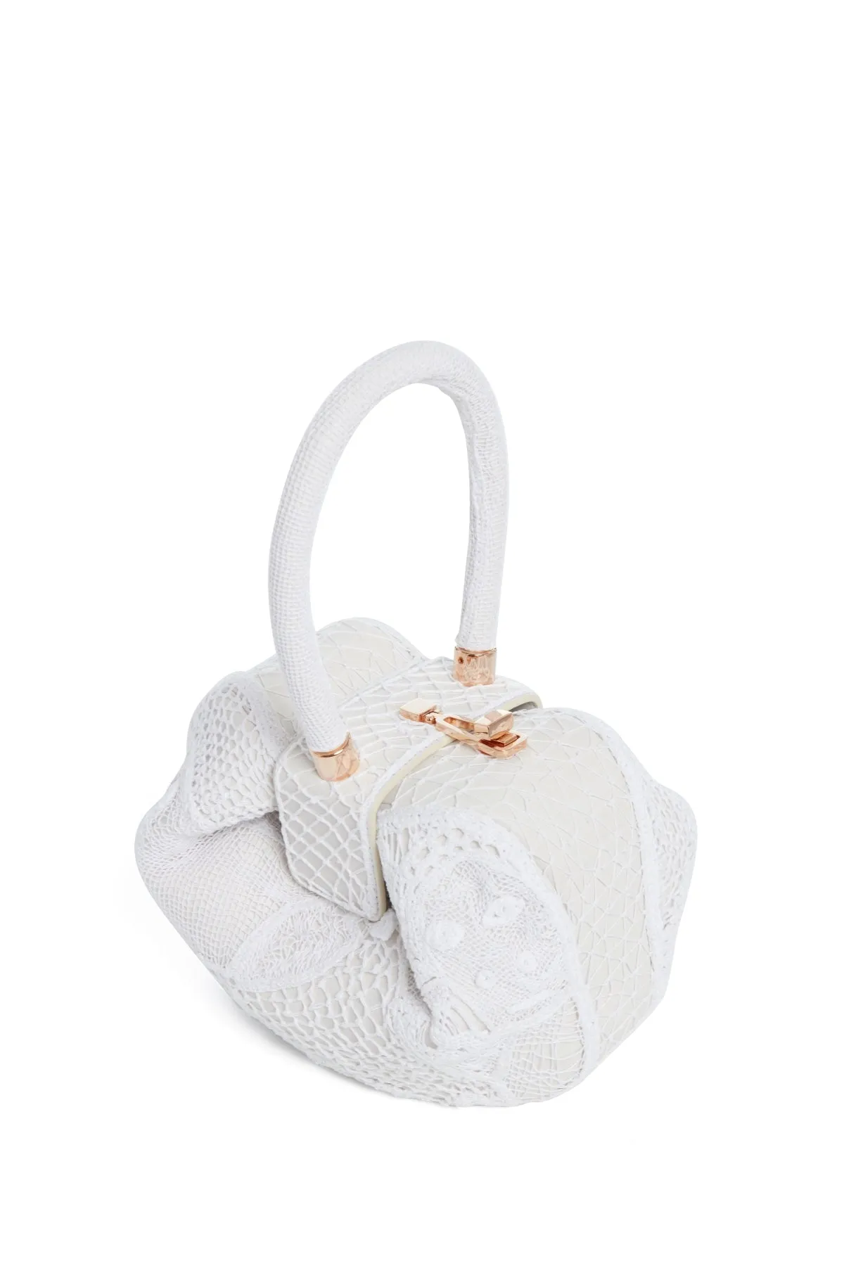 Nina Bag in Ivory Nappa Leather with Cotton Macrame