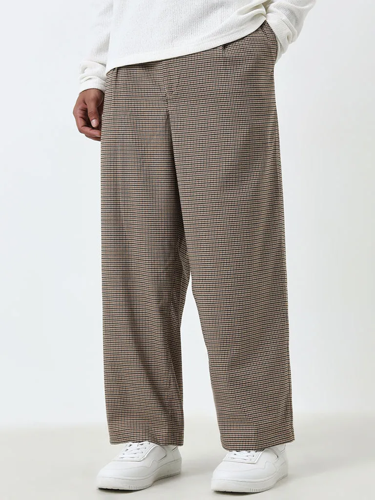 Nuon Brown Baggy-Fit Mid-Rise Cotton Blend Trousers