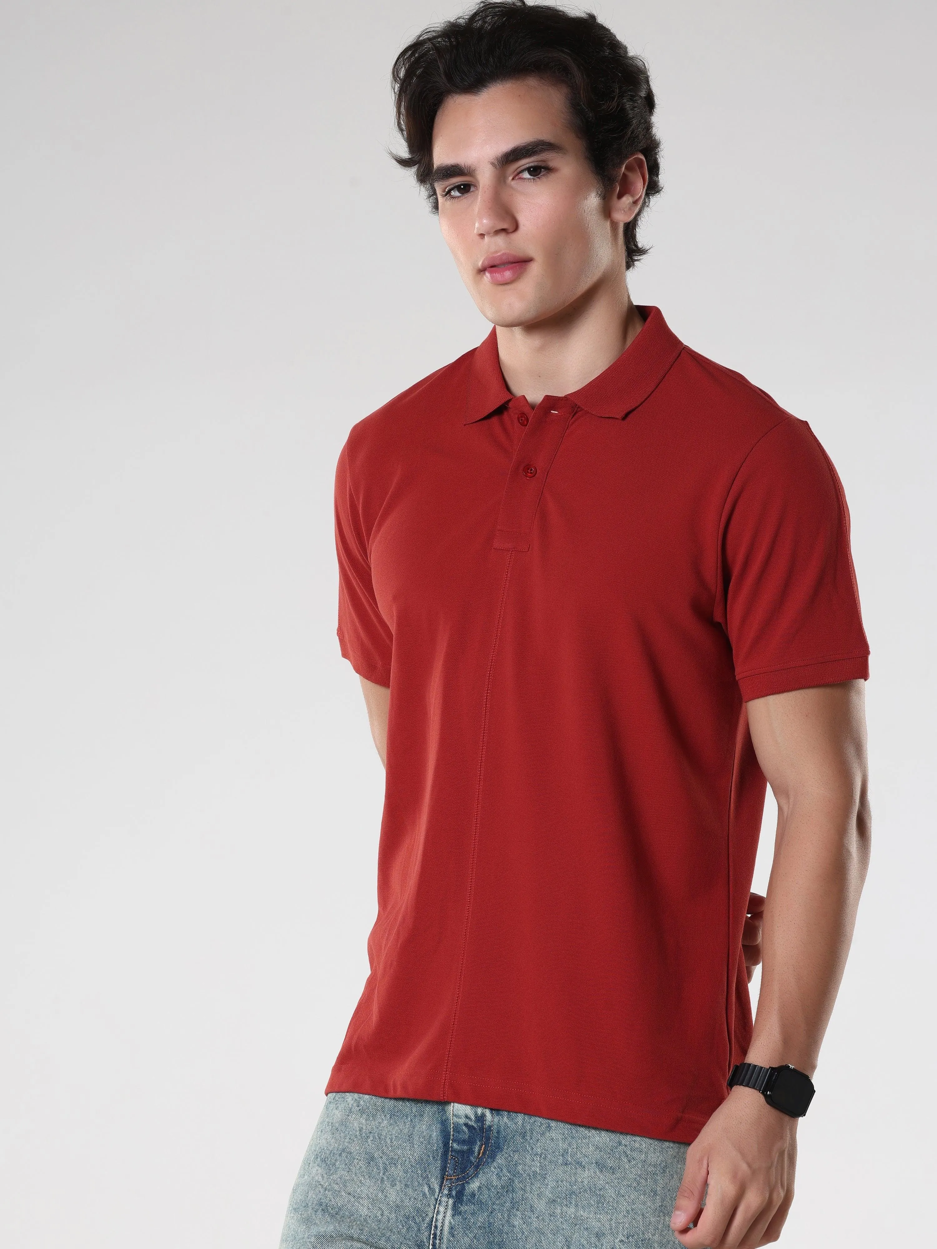 Odessa - Plain Polo T-Shirt- Red