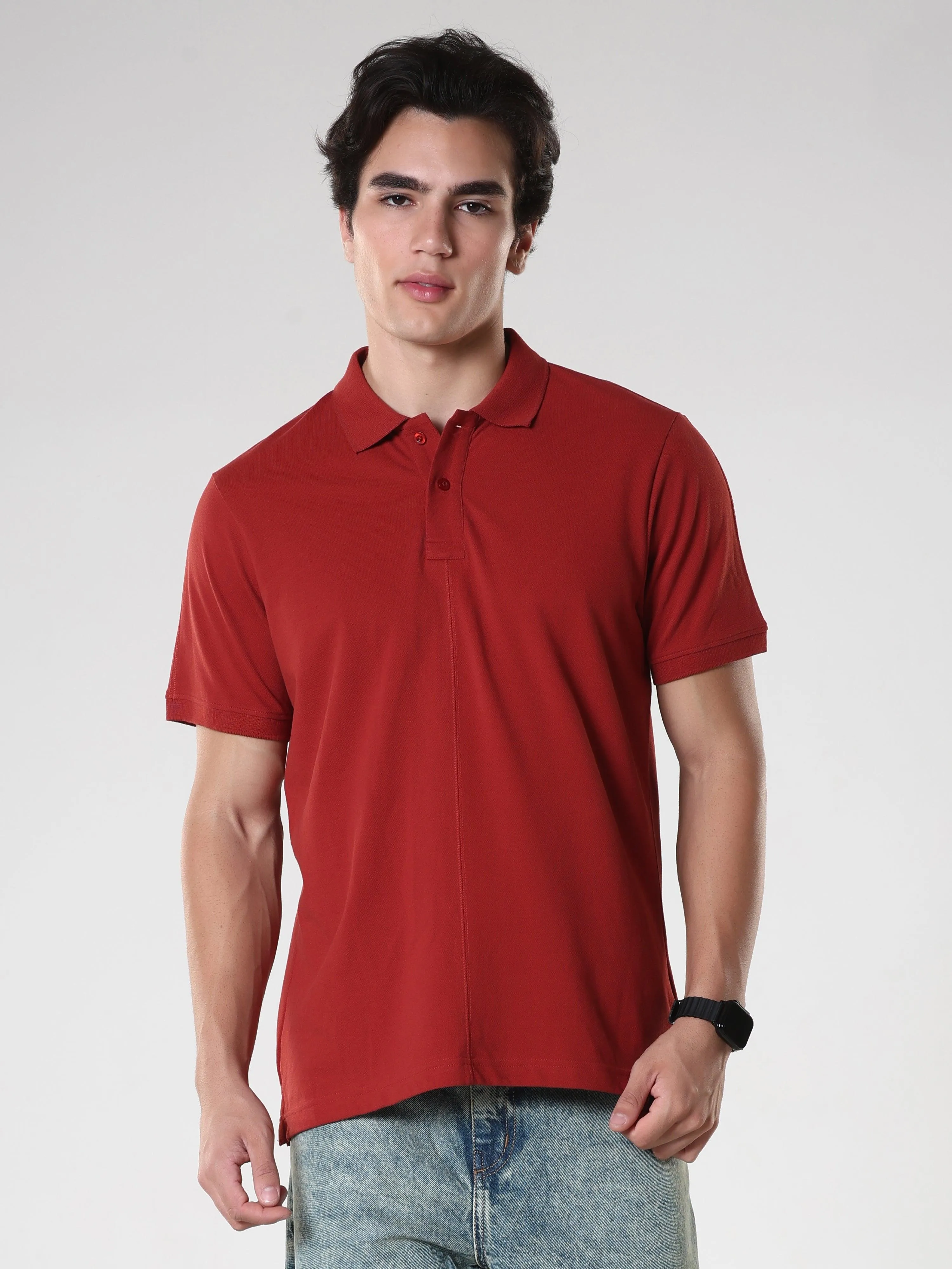 Odessa - Plain Polo T-Shirt- Red