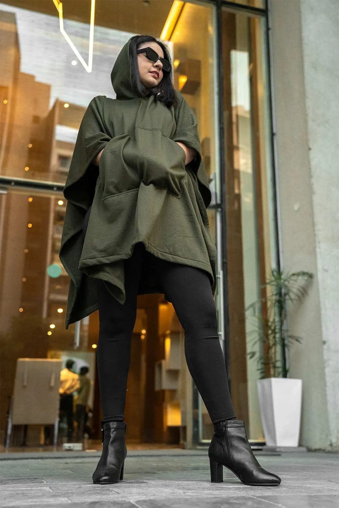 Olive Poncho Hoodie - Solid (Female)