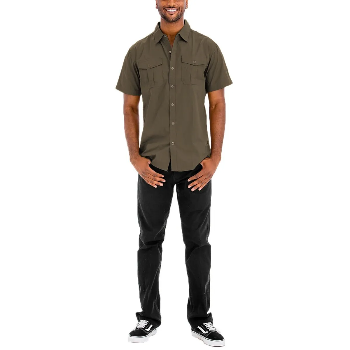 Olive Two-Pocket Button Down Shirt