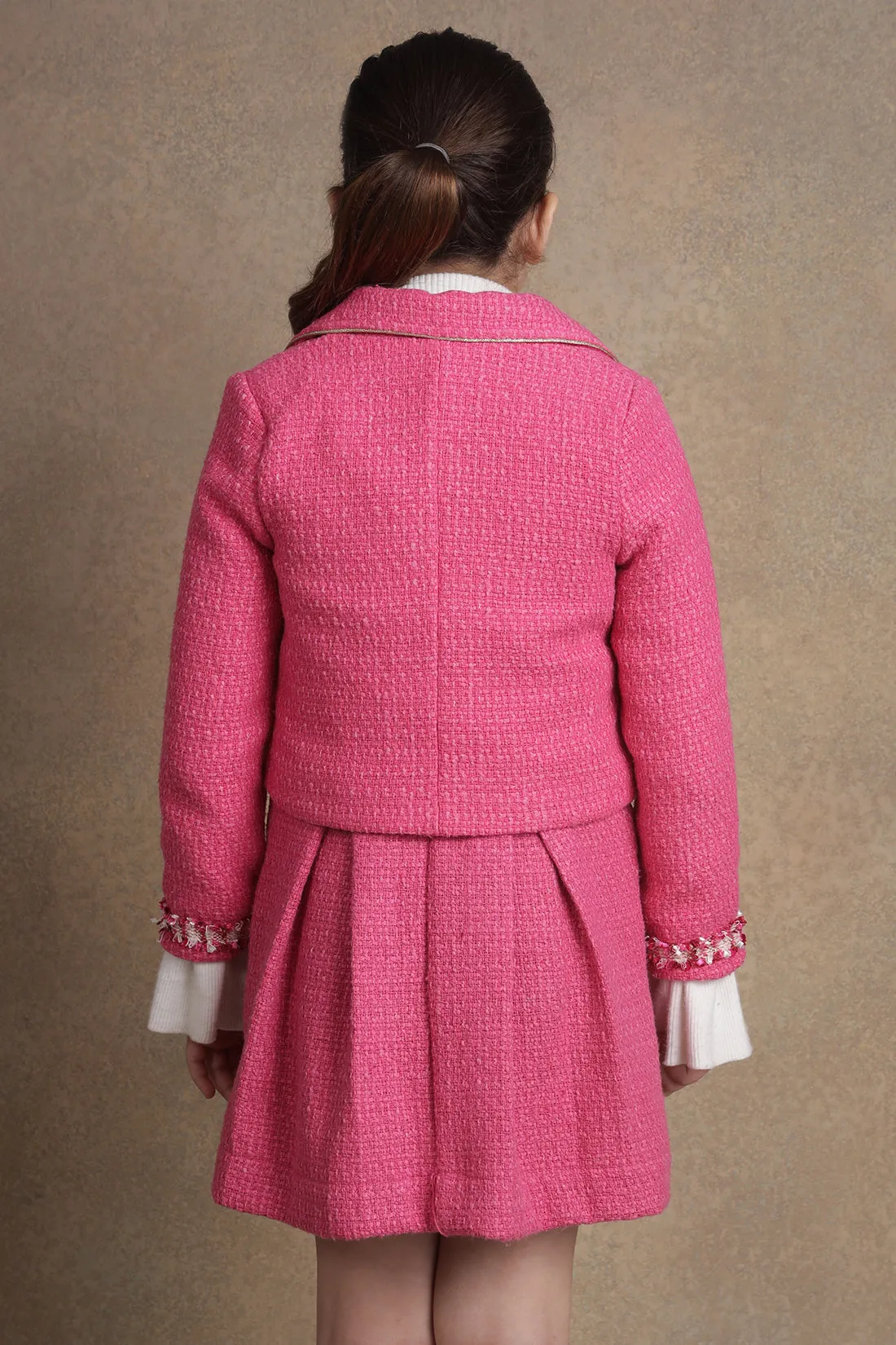 One Friday Girls Pink Boucle Jacket