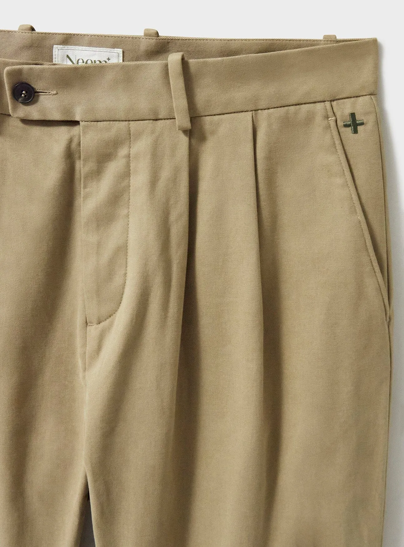 Organic Cotton stretch Oatmeal Pleated Trouser