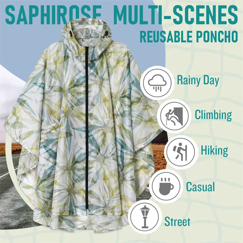 Packable Waterproof Poncho Raincoat with Adjustable Hood