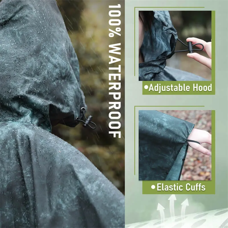 Packable Waterproof Poncho Raincoat with Adjustable Hood