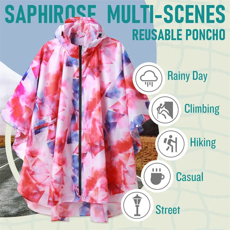 Packable Waterproof Poncho Raincoat with Adjustable Hood