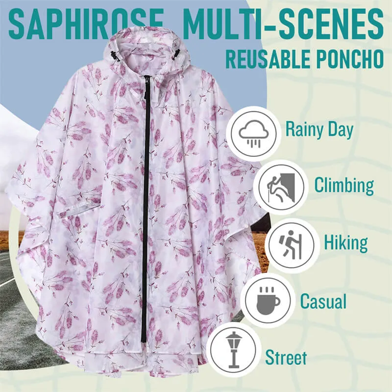 Packable Waterproof Poncho Raincoat with Adjustable Hood