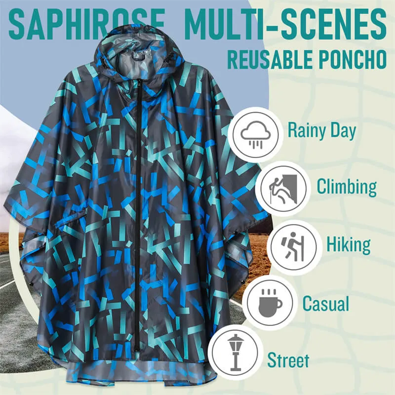 Packable Waterproof Poncho Raincoat with Adjustable Hood