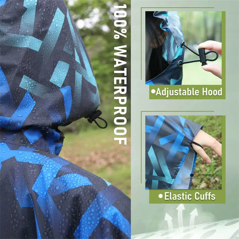 Packable Waterproof Poncho Raincoat with Adjustable Hood