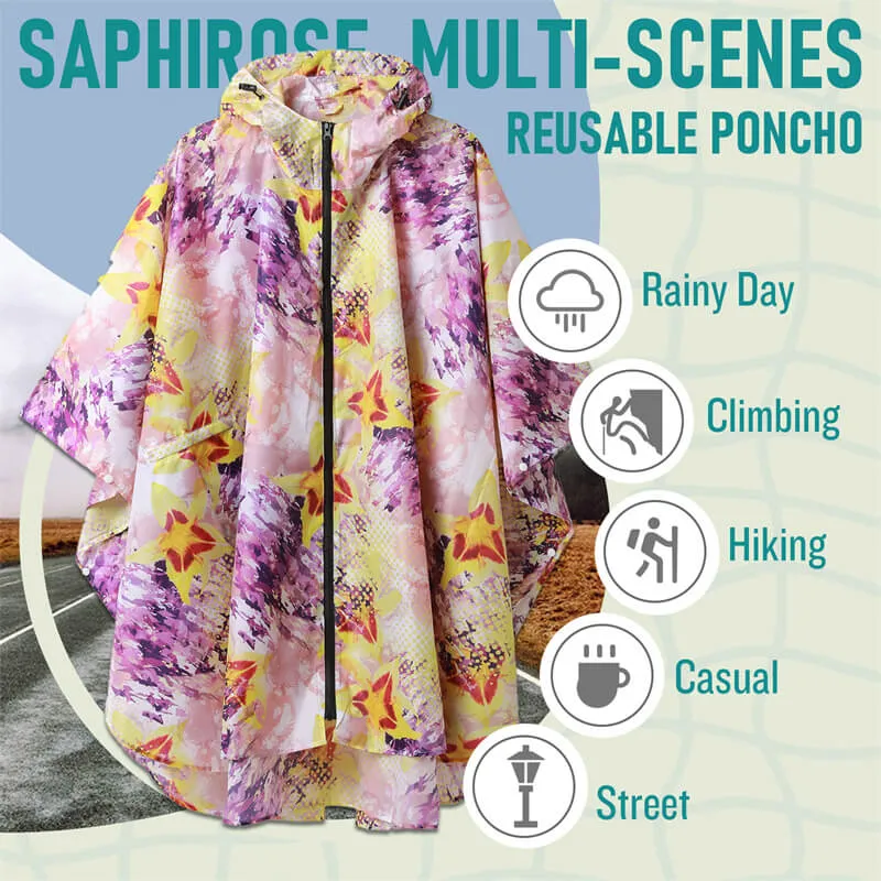 Packable Waterproof Poncho Raincoat with Adjustable Hood