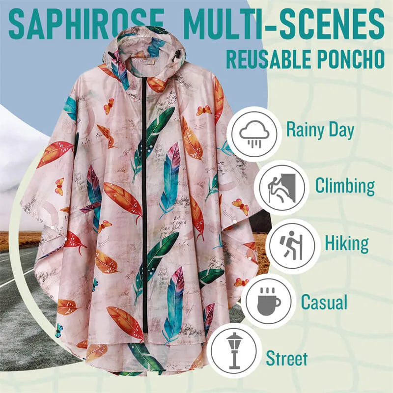 Packable Waterproof Poncho Raincoat with Adjustable Hood