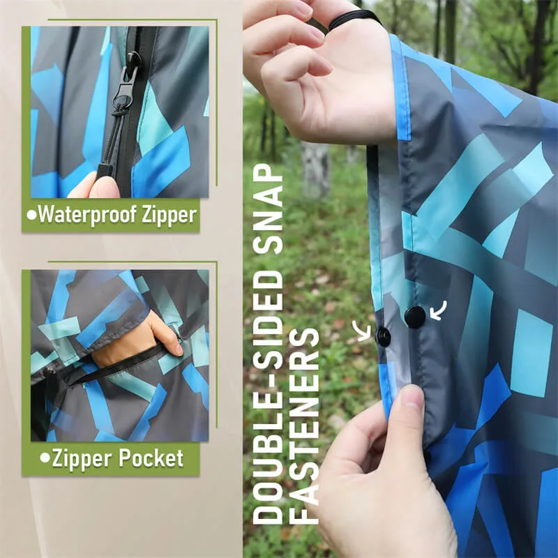 Packable Waterproof Poncho Raincoat with Adjustable Hood