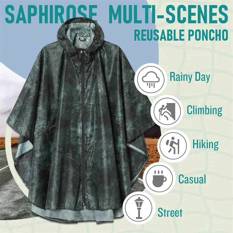 Packable Waterproof Poncho Raincoat with Adjustable Hood