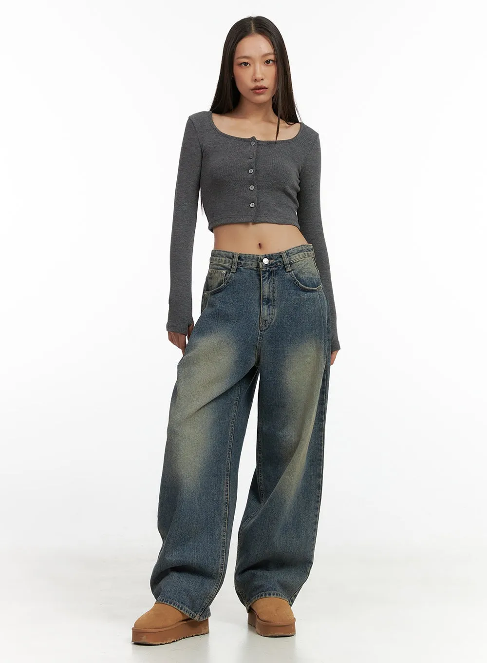 Peyton Pin-Tuck Washed Baggy Jeans CO424