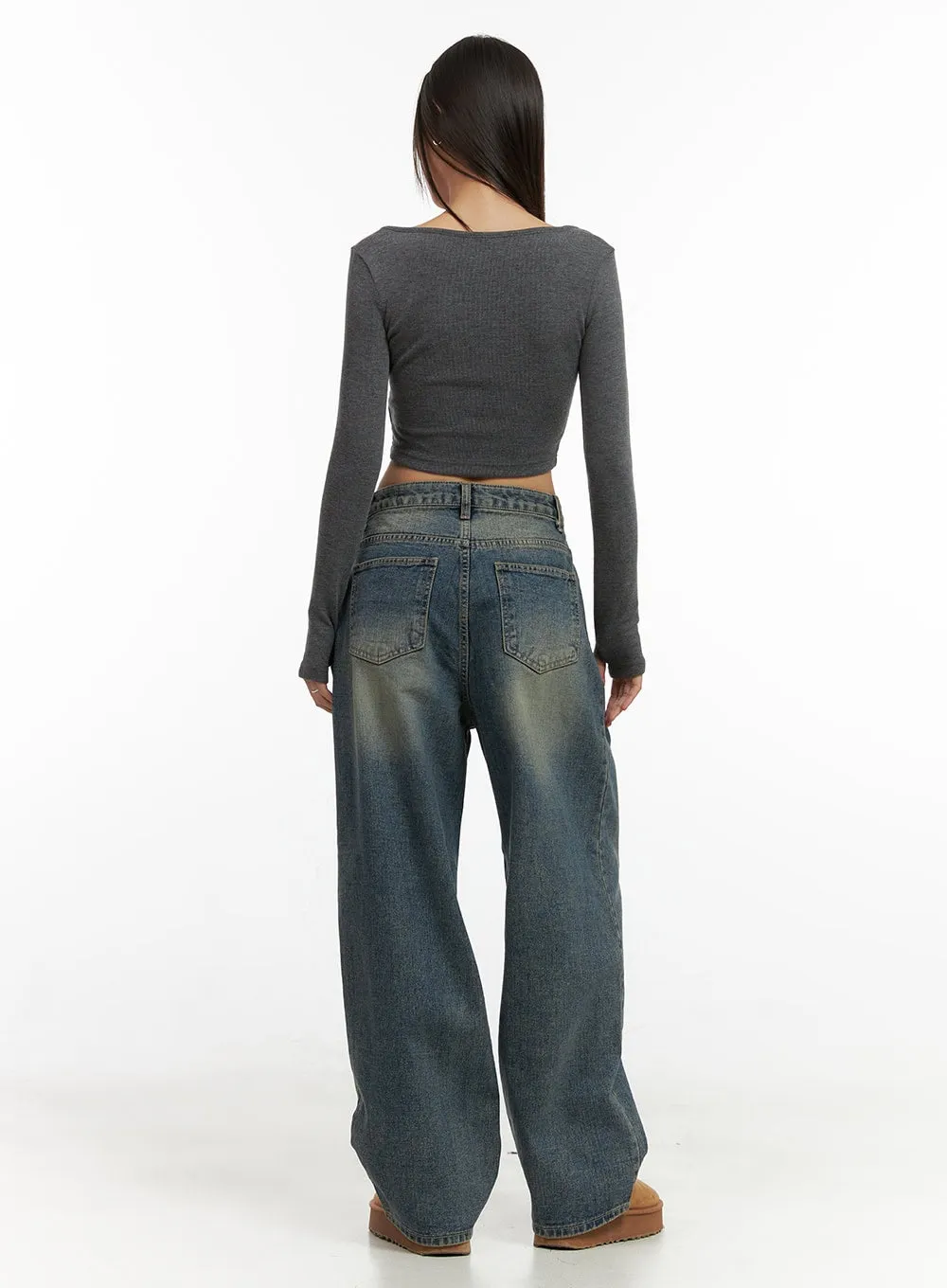 Peyton Pin-Tuck Washed Baggy Jeans CO424