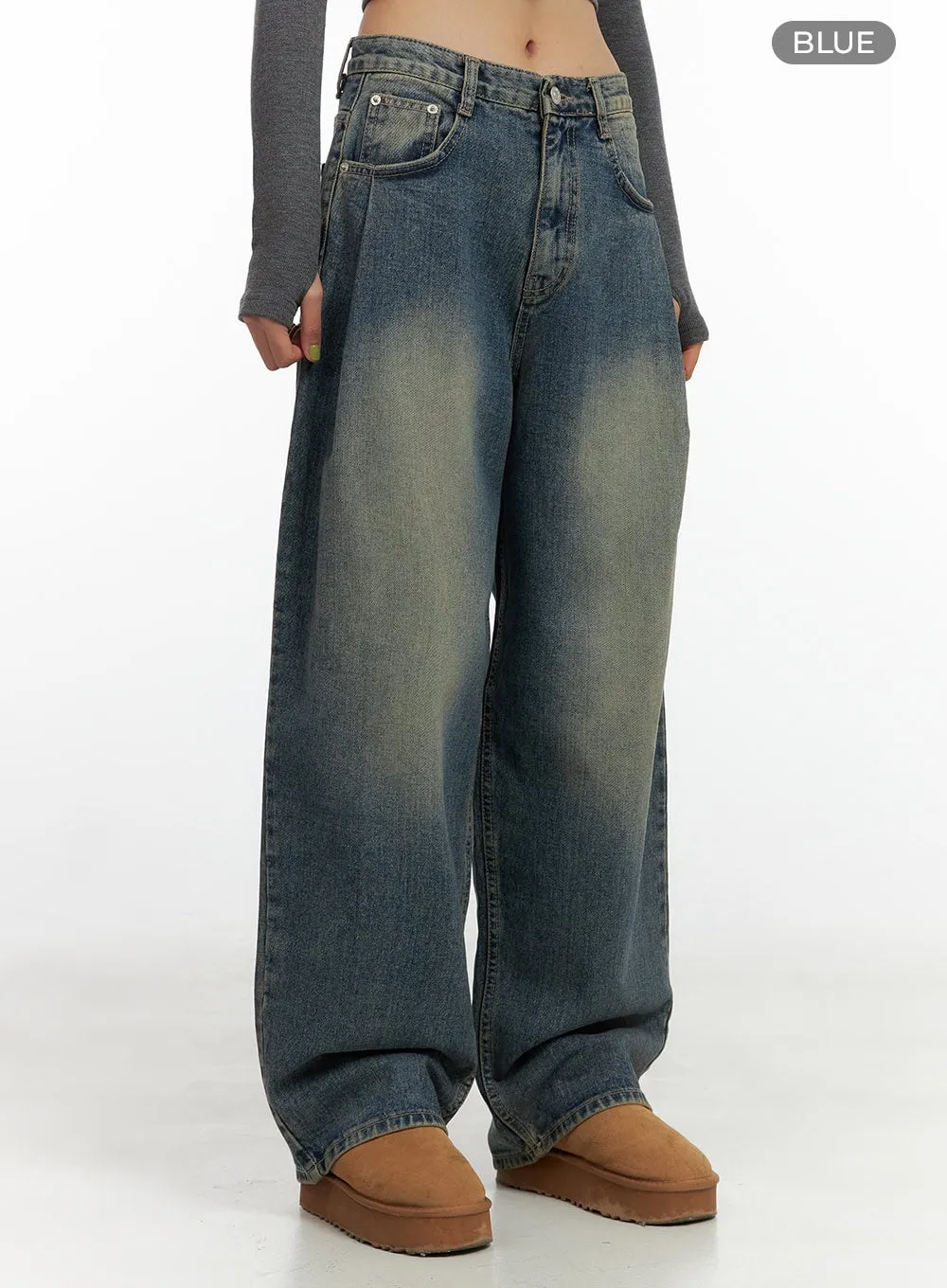 Peyton Pin-Tuck Washed Baggy Jeans CO424