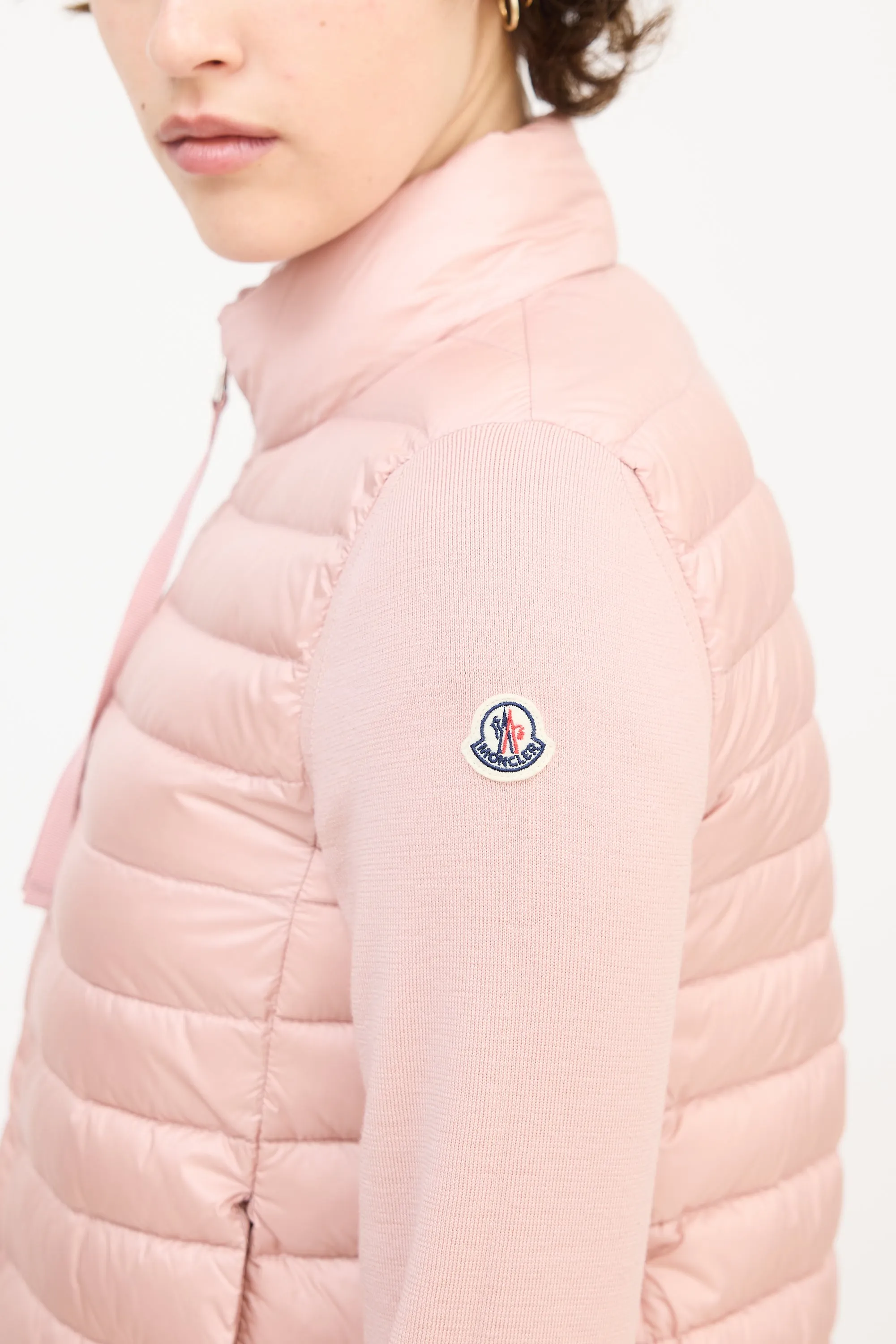 Pink Wool Sleeve & Nylon Shell Puffer Jacket