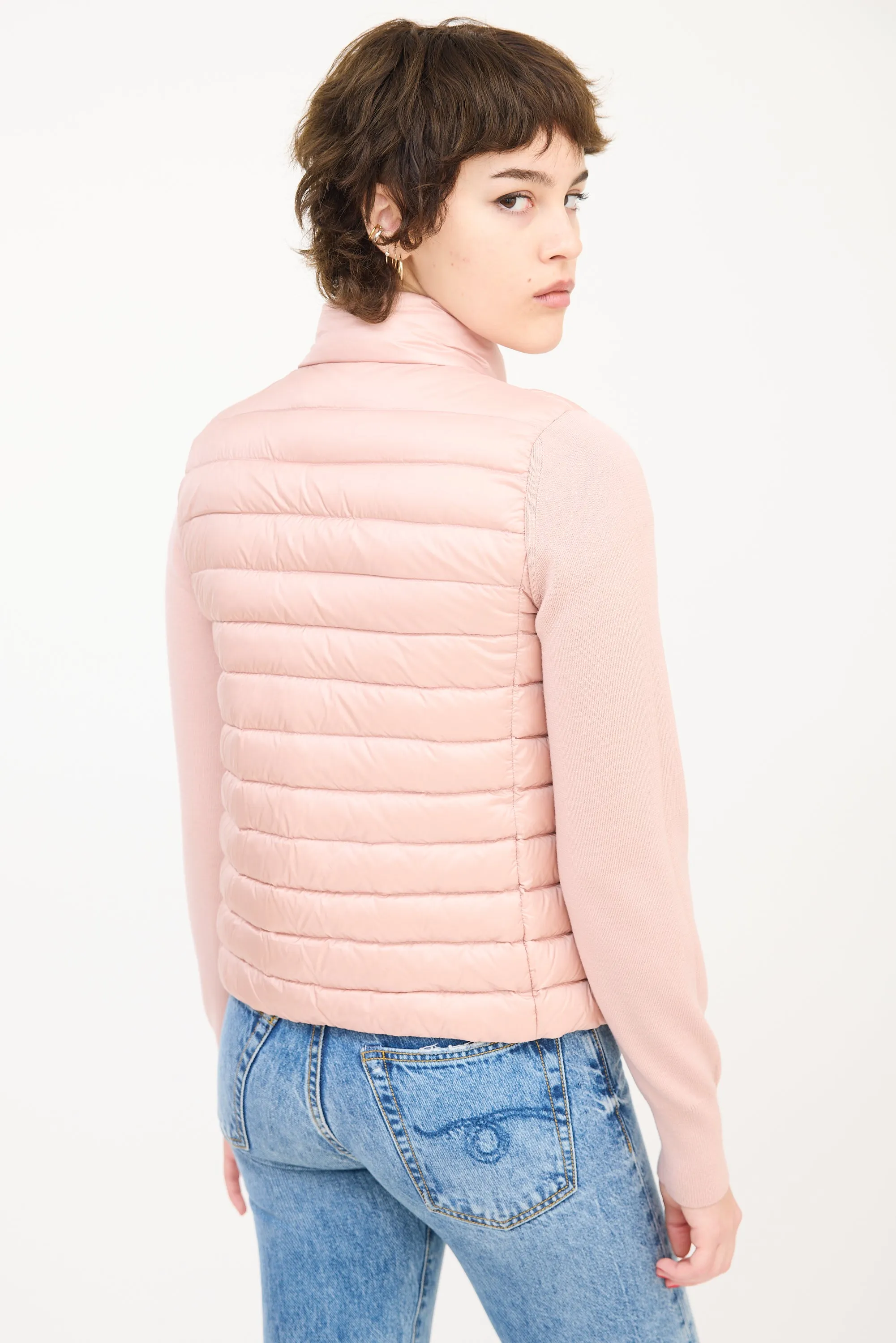 Pink Wool Sleeve & Nylon Shell Puffer Jacket